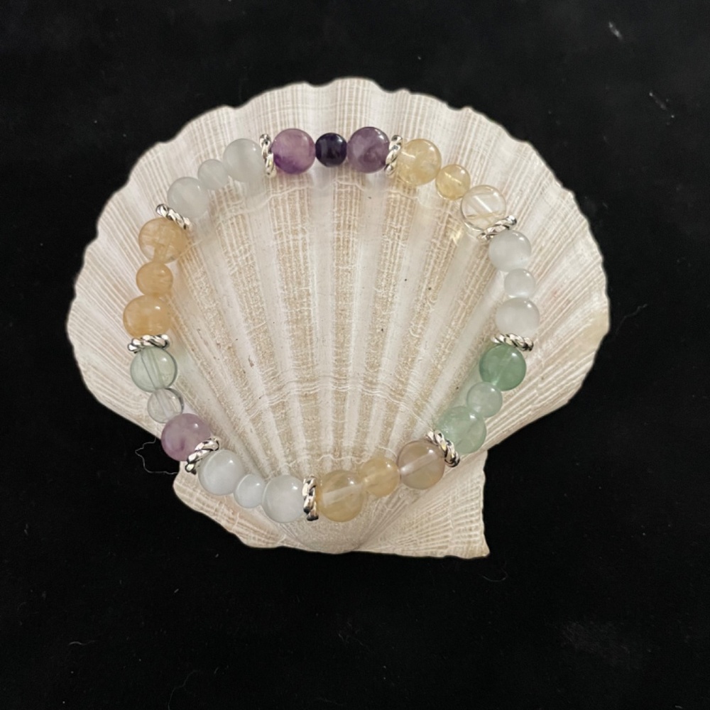 Fight Cancer With Fluorite, Citrine, Selenite, Beaded Stretch Bracelet